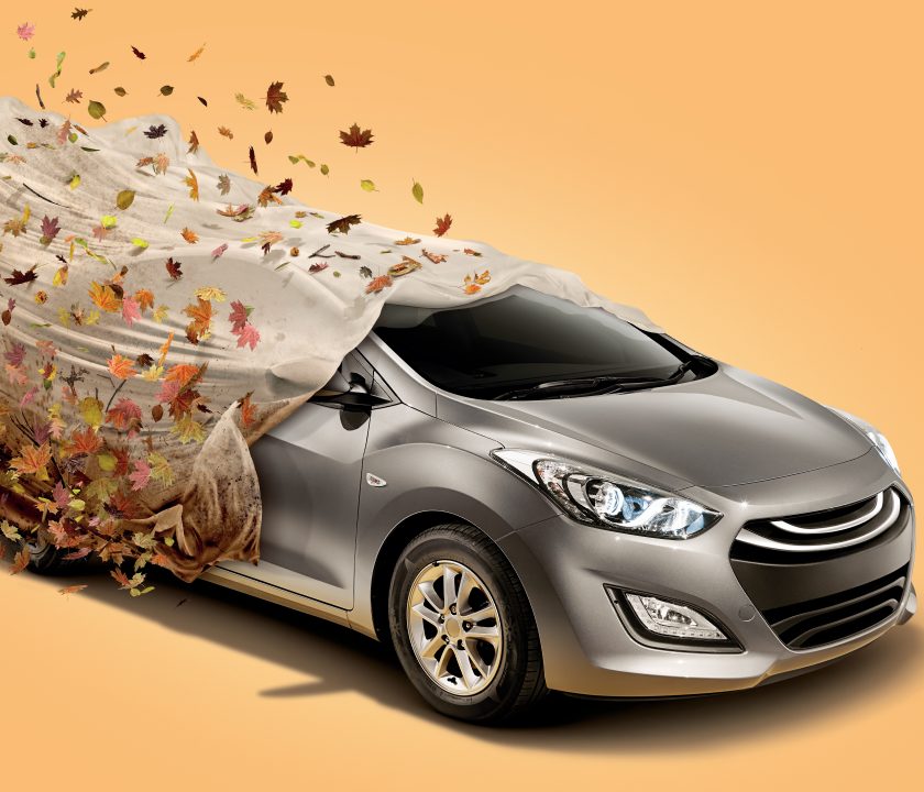 Sølvfarvet bil vaskes ren for efterårsnavs og blade